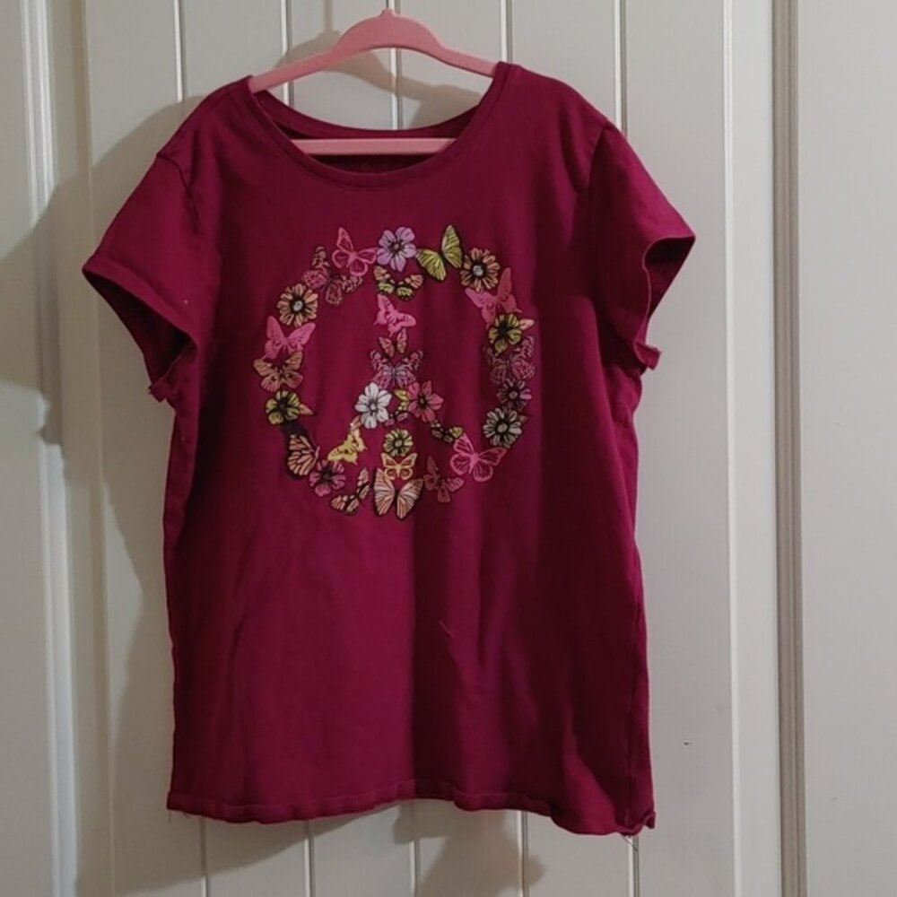 3/$25 The Children place dark red shirt sleeve t-shirt top butterflies